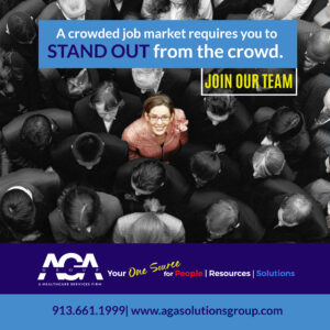 A professional woman in a vibrant outfit stands out in a sea of black-and-white suited individuals, symbolizing the importance to stand out from crowd in a competitive job market