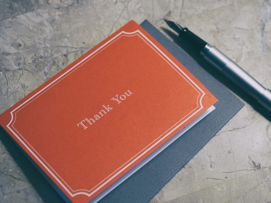 Note pad for writing your thank you letter after your interview